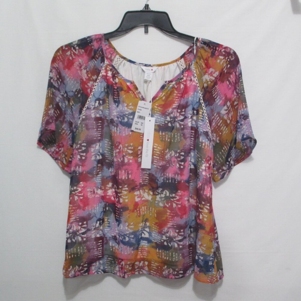NWT Intro Womens Short Sleeve Top Size PM Purple Pink Lightweight Lined